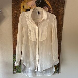White Sheer Silk Button-Up Blouse
